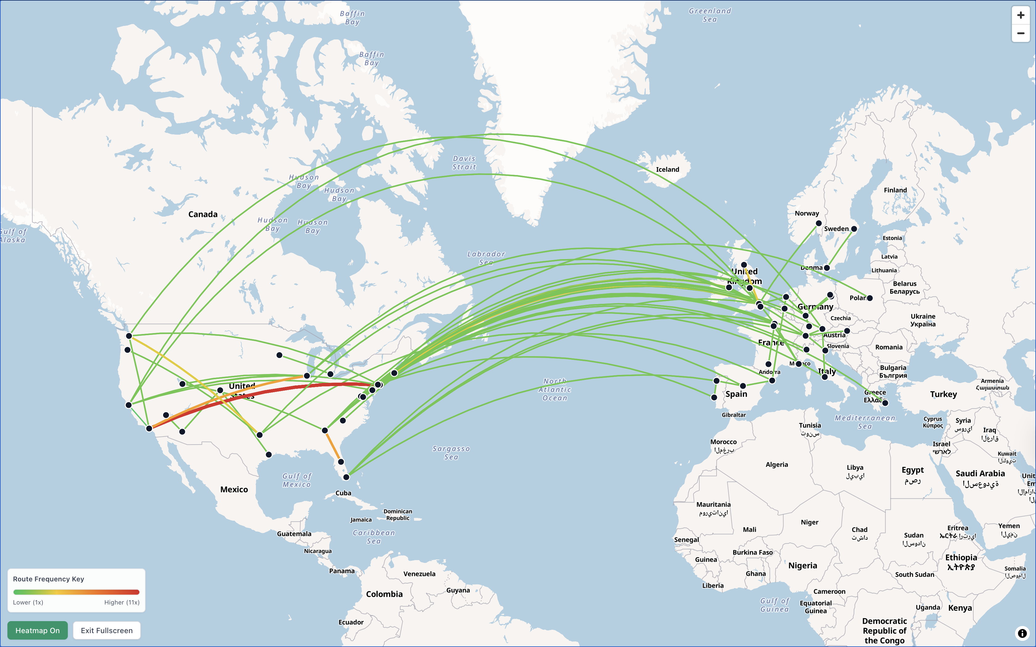 My Trips map view with route frequency heatmap.
